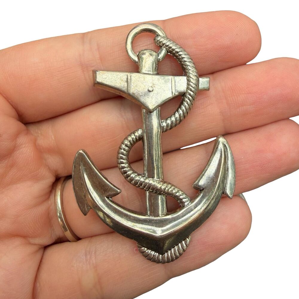 Vintage Jewelry Silver Tone Anchor Brooch Nautical Pin Navy Jewelry Sailor pin